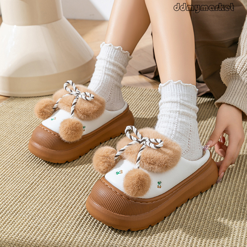 Cute Plush for Women Winter Outdoor Wear 2025 New Indoor Home Non-Slip Fleece-Lined Warm Cotton Slippers ddmymarket