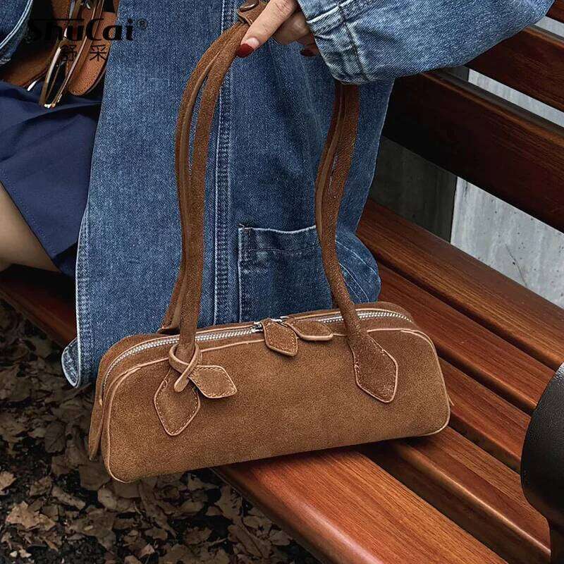 Genuine Cow Leather Women's Shoulder Bag Designer High Quality Matte Suede Huge Commute Cowhide Ladies Handbag For Woman