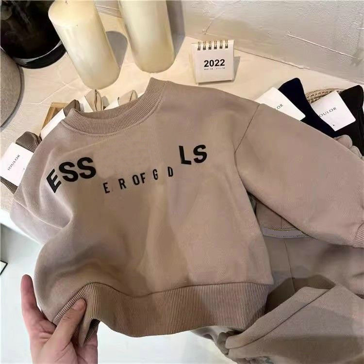 Kids Luxury Tracksuits Boys Girls Designer street Clothes Pullover cotton Hoodies Two Piece Plush Set esskids-16 Children Hooded Sweater pants plus velvet suit 2pct
