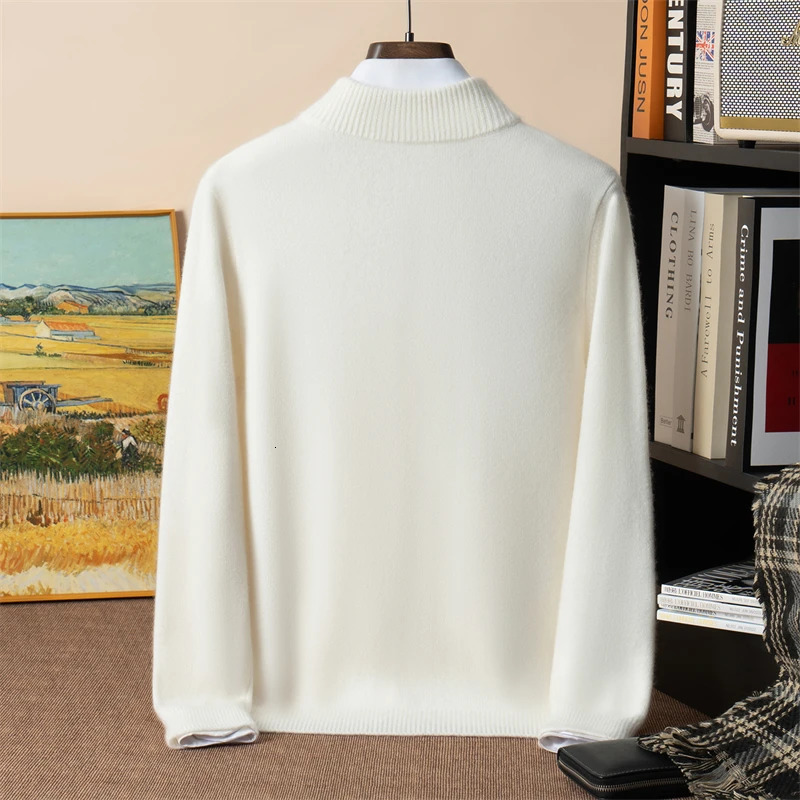 500g 100 Pure Cashmere Sweater Mens SevenNeedle DoublePly Thickened HalfTurtle Neck Zipper Cardigan Loose Knitted 250929