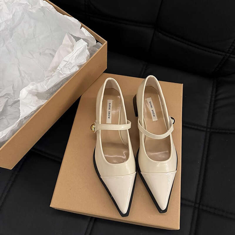 Pointed Toe Designer Shoe Leather for Women 2025 New Spring Chunky Low heel High heels French Style heelegant Mary Jane Shoes