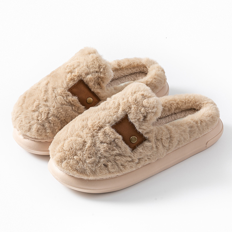 New Home Warm Fleece-Lined Indoor Thick Sole Plush Cotton Slippers for Women Outdoor Wear High-End Non-Slip Winter ddmymarket