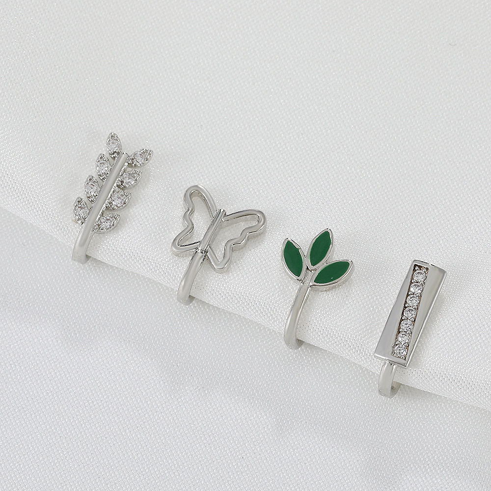 Non-Piercing Clip Ring Copper Inlaid Zircon U-Shaped Leaf Butterfly Nose Stud Piercing Jewelry