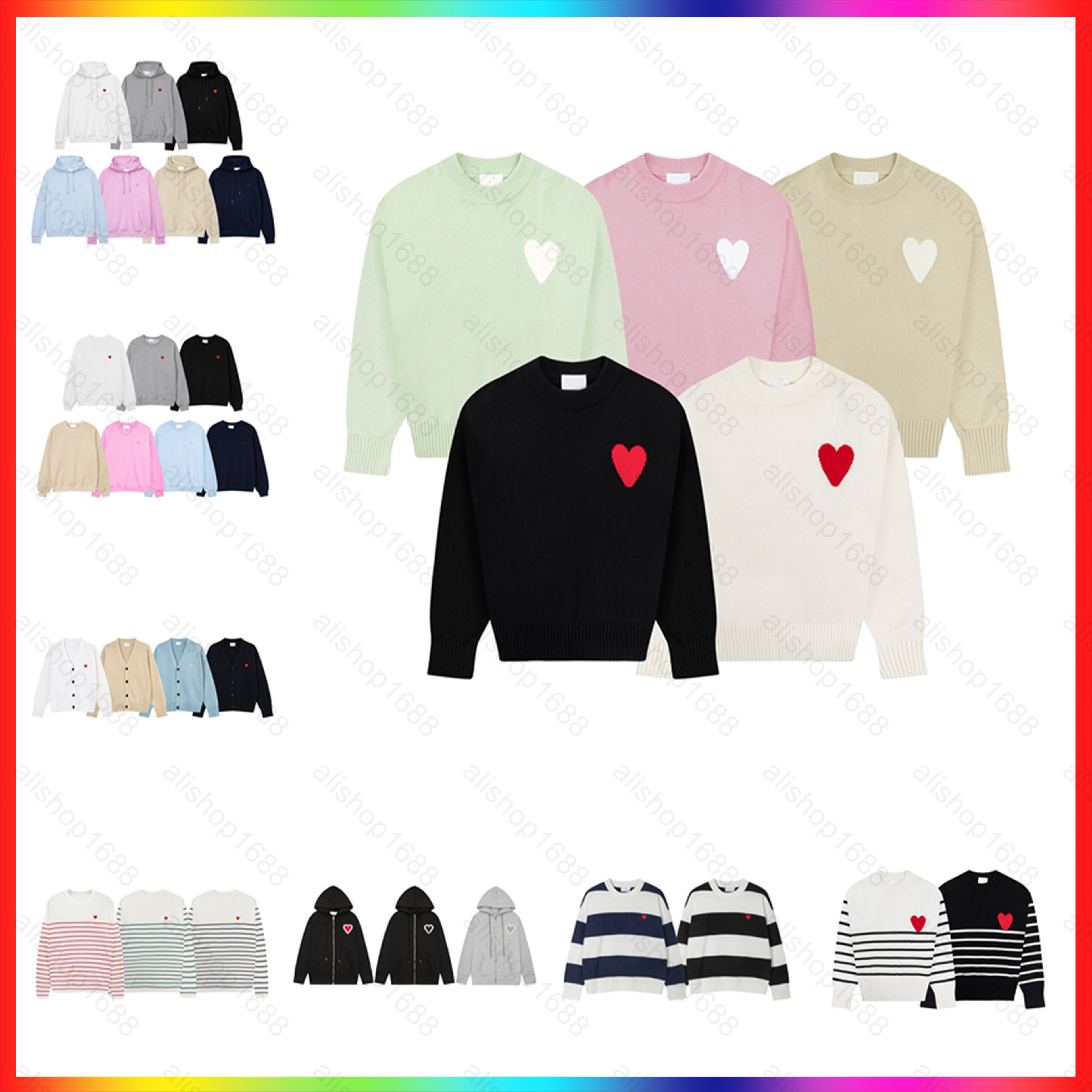 5A Designer Men's and Women's Sweater T-shirt 2025 Fashion Brand Casual Loose Trendy Sweater High Quality Cotton Heart Embroidered Sweater Hoodie US Size S-XL 01