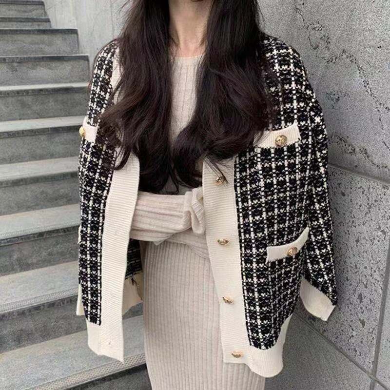 2025 autumn and winter women's elegant small designer high-end multifunctional medium loose knitted cardigan woolen sweater coarse wool new luxur