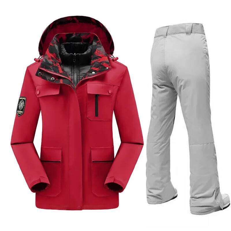 Outdoor Women Mountain Skiing Warm Sport Suits Ladies Snow Clothing Winter Down Jacket And Strap Pants Brand Ski Suit Plus Size
