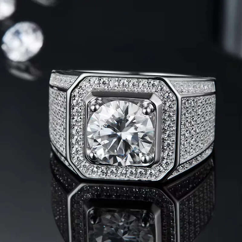 ANSTER Jewelry Dia Men 3ct VVS Moissanite Dias Hip Hop Band Ring