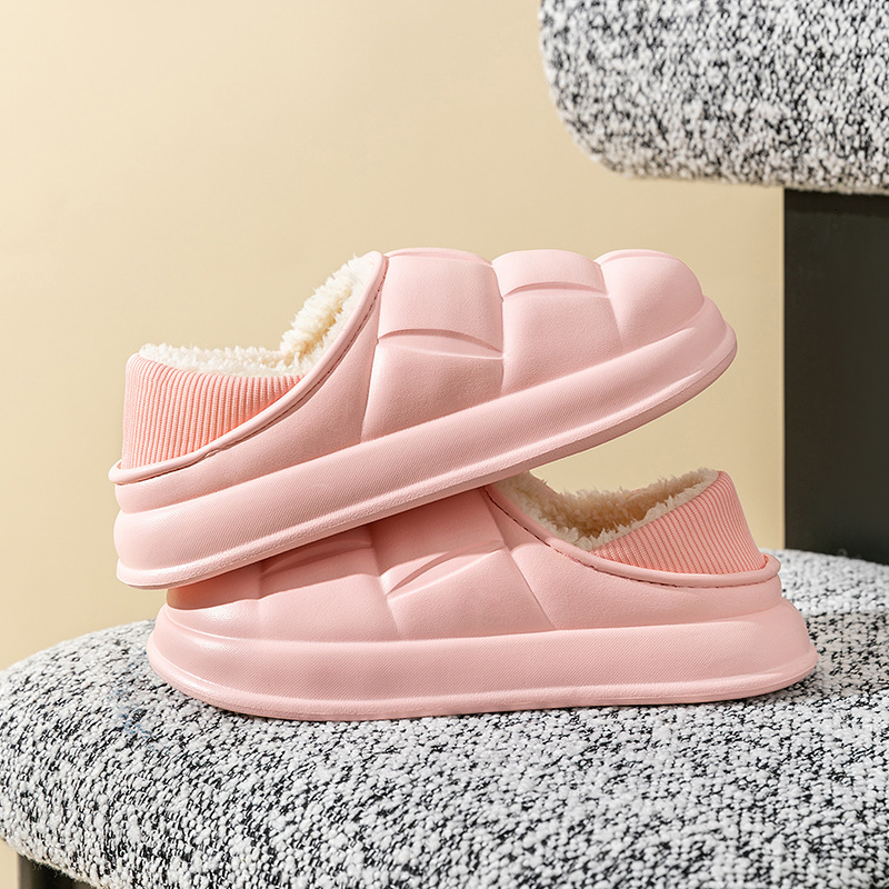 EVA Home Slippers Waterproof Dirt-Resistant Plaid Style Indoor Heel Cotton for Women Fleece-Lined Thickened Warm Maternity Shoes ddmymarket