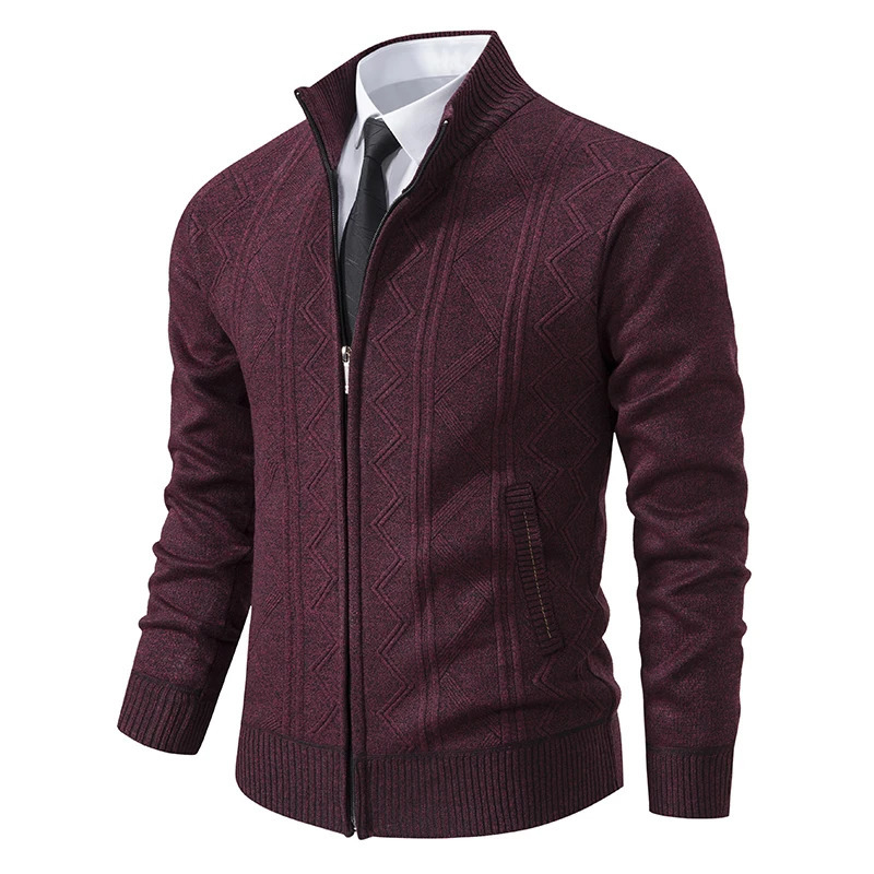 Mens Warm Fleece Cardigan Full Zip Sweater Clothes Striped Brown Knitwear Fashion Knitted Jacket Coat 250929