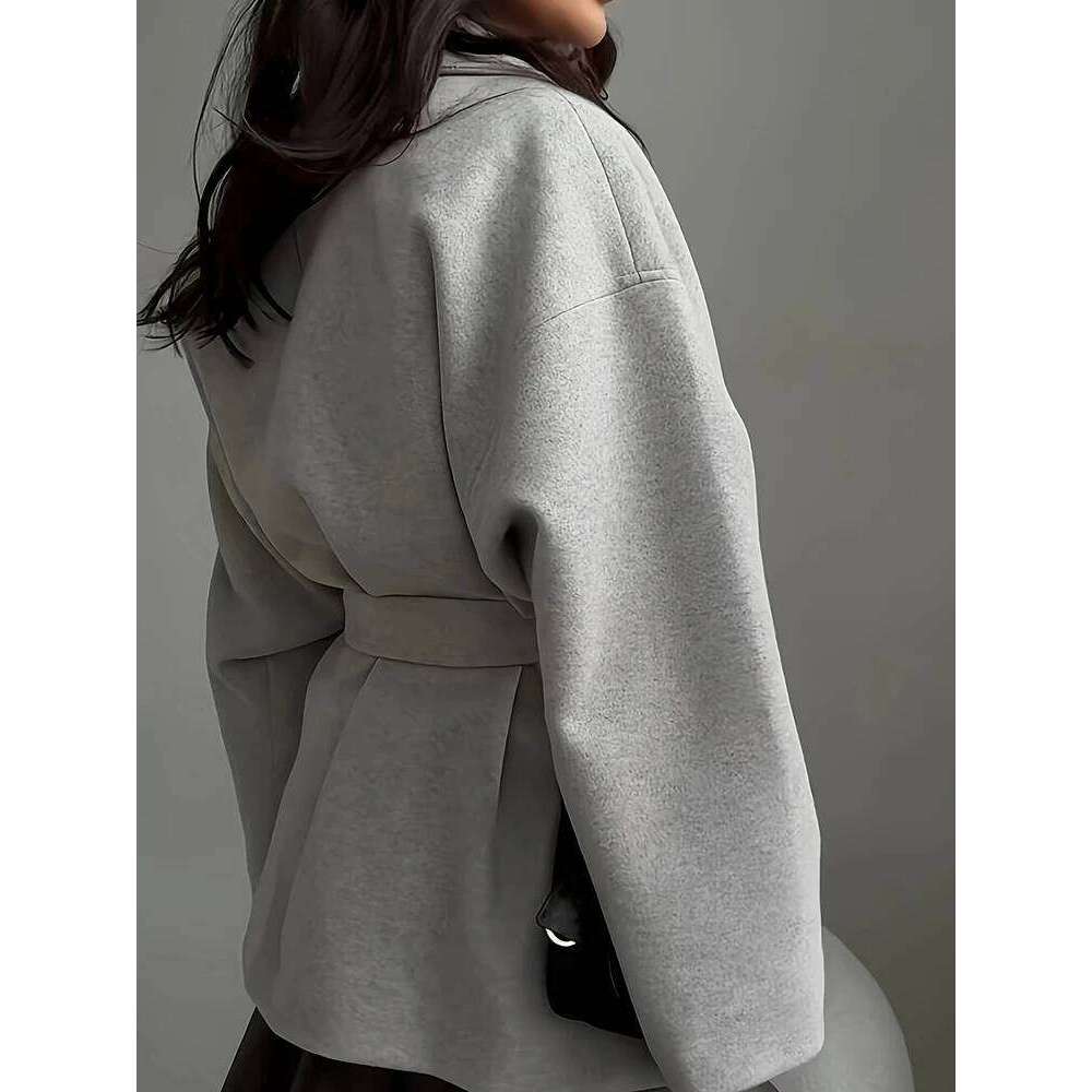 Sashes Patchwork V Neck Long Sleeve Jacket Autumn Winter Cardigan Outerwear Simple Fashion Coats For Women 2025 Style Streetwear