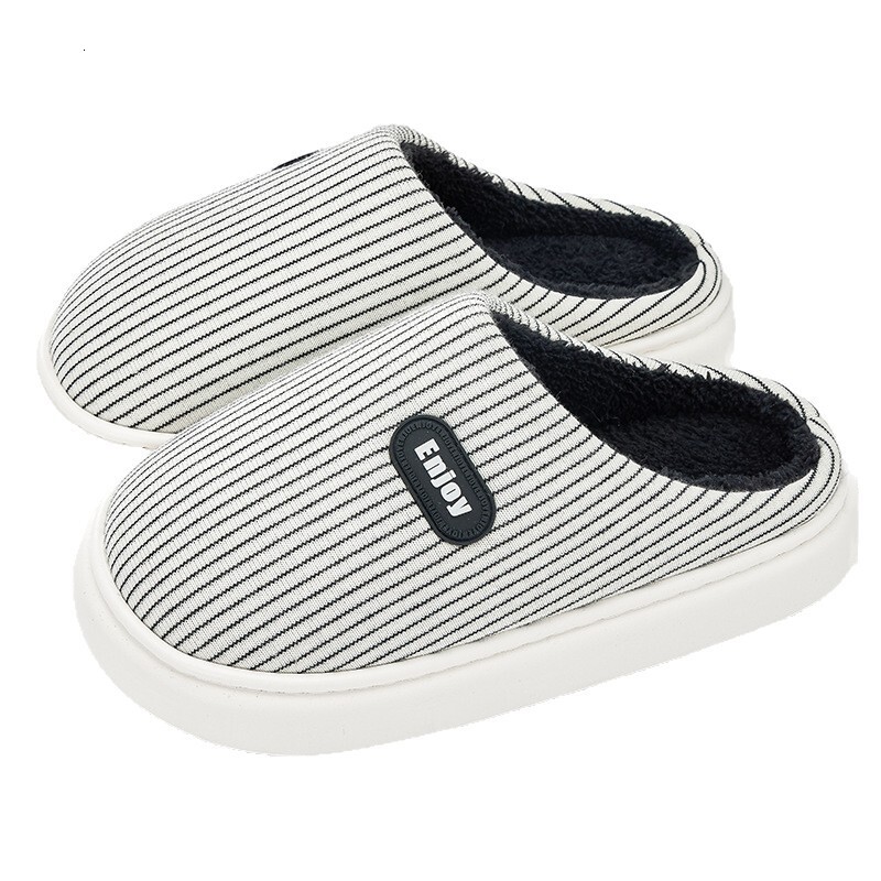 Winter 2025 New Indoor Home Use Warm Plush Men's Simple Striped Cotton Slippers ddmymarket