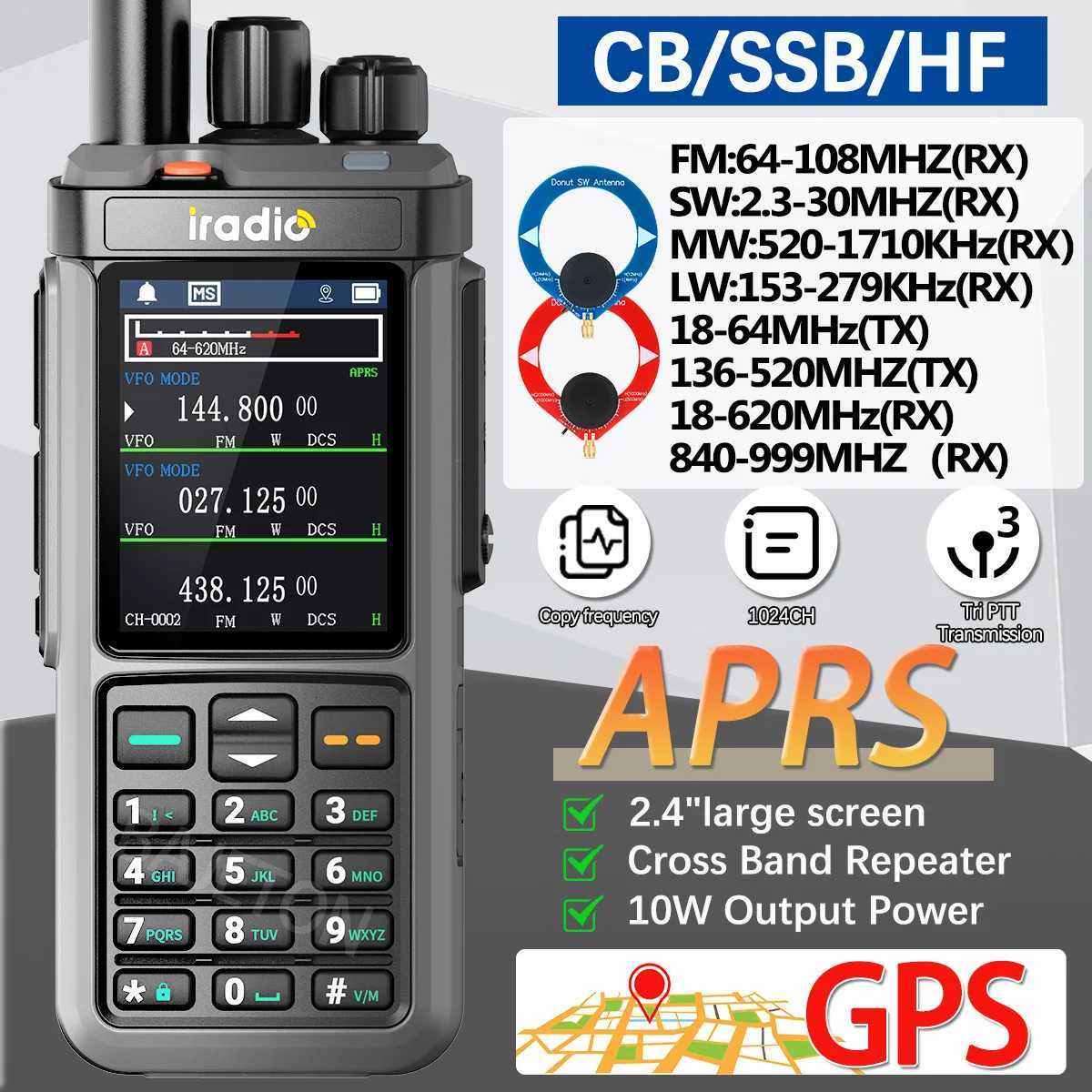 Iradio UV98 PLUS GPS APRS Walkie Talkie 10W AM CB SSB LW MW SW HF Cross Band Repeater 24large sn 1024CH RT880G Ham RadioXJ250928