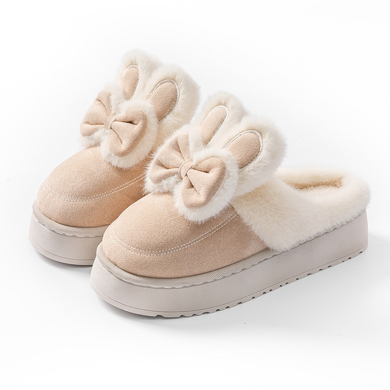 Butterfly Knot Thick-Soled Shoes for Women, Outdoor Wear, 2025 New Winter Indoor Home Fleece-Lined Warm Cute Cotton Slippers ddmymarket