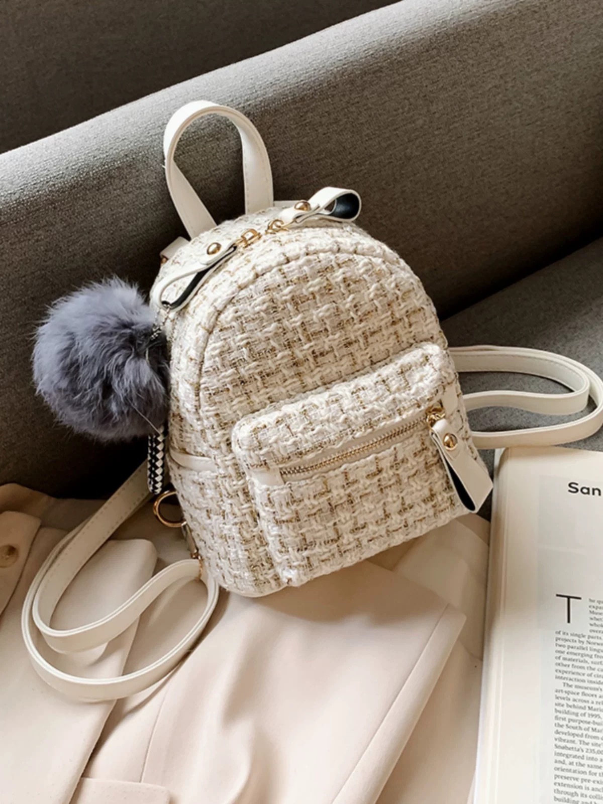 Designer Bag Mini Small Backpack Luxury Bag For Women 2025 New Korean Fashion Casual Multi-use Ins Super Popular Woolen High-end Backpack