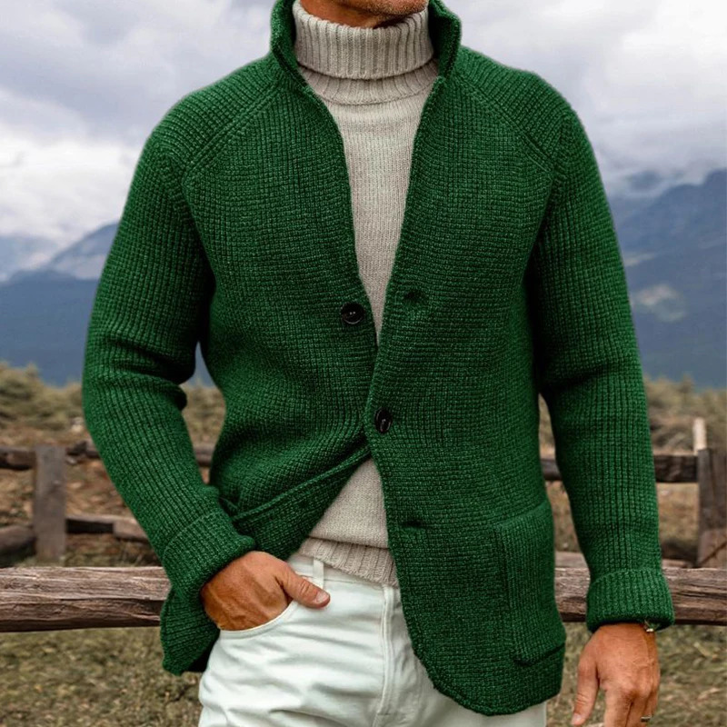 Vintage Stand Collar Singlebreasted Sweater Cardigan Men Spring Fall Long Sleeve Knitting Jacket Coat For Mens Casual Sweaters 250929