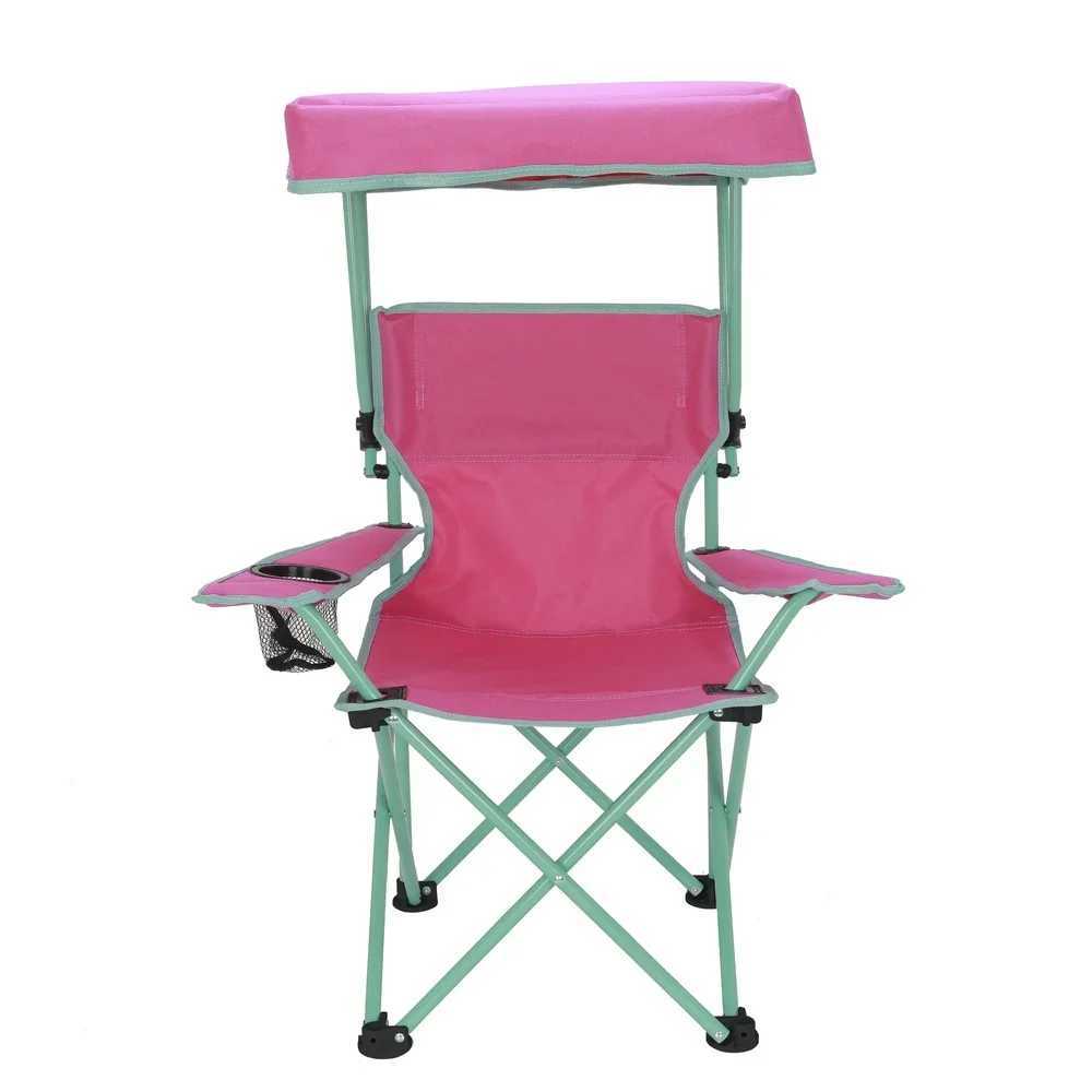 Kids Canopy Camp Chair Safety Lock Portable Outdoor Chair with Canopy Adjustable Sunshade Cup Holder Kids 125lb Capacity J2509301