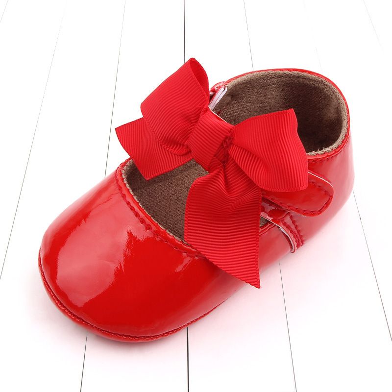 Newborn Baby Shoes Infant Boy Girl Shoes Classic Bowknot Rubber Sole Anti-slip PU Dress Shoes Kidszworld First Walker Toddler Crib Shoes 0-18 Months K
