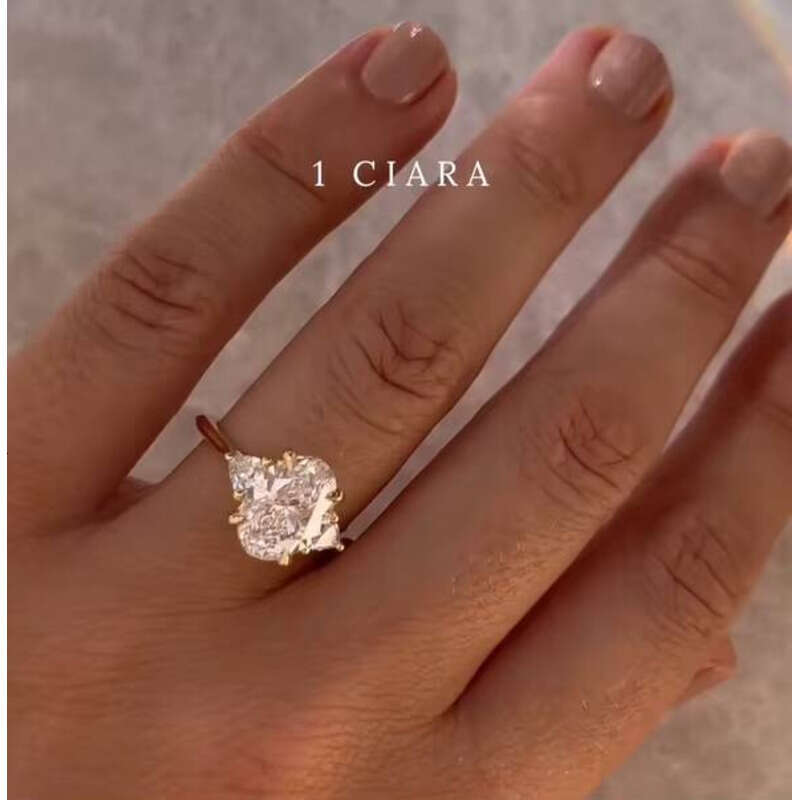 Classic Women's Jewelry Pure Silver VVS Moissanite Engagement Solid 10K 14K Gold Plated Radiant Cut Lab Grown Ring