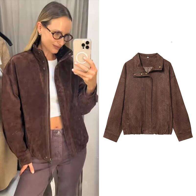 TFMLN Autumn Winter Women's Suede Jackets Fashion Loose Long Sleeves Elegant Warm Coat Chic Street Leisure Zipper Coats
