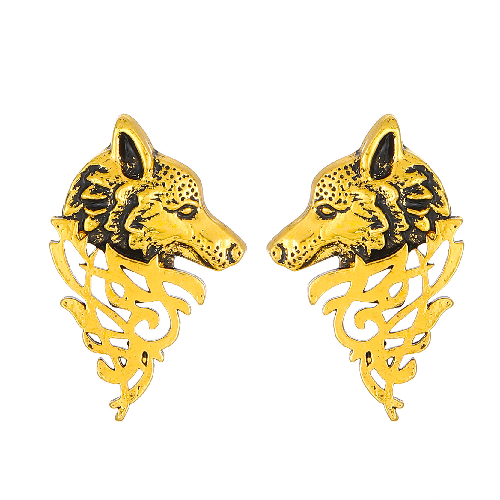 Domineering Wolf Head for Women Fashionable Personality Metal Animal Stud Ins Internet Celebrity Trendy Earrings