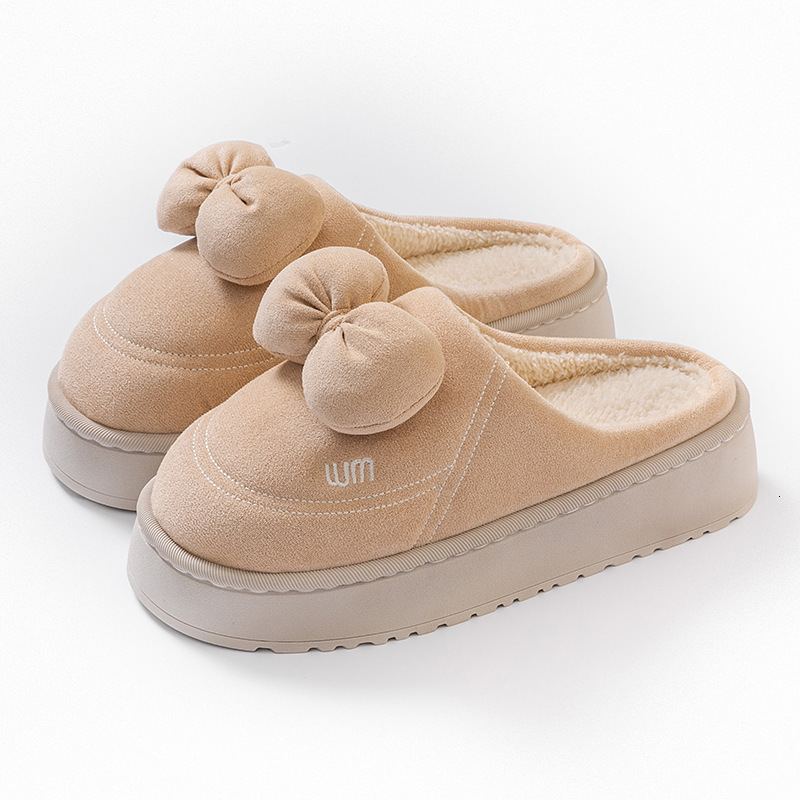 New Bowknot Women, Autumn and Winter Home Thick Sole Fleece Lined Warm Comfortable Maternity Outdoor Cotton Slippers for Women ddmymarket