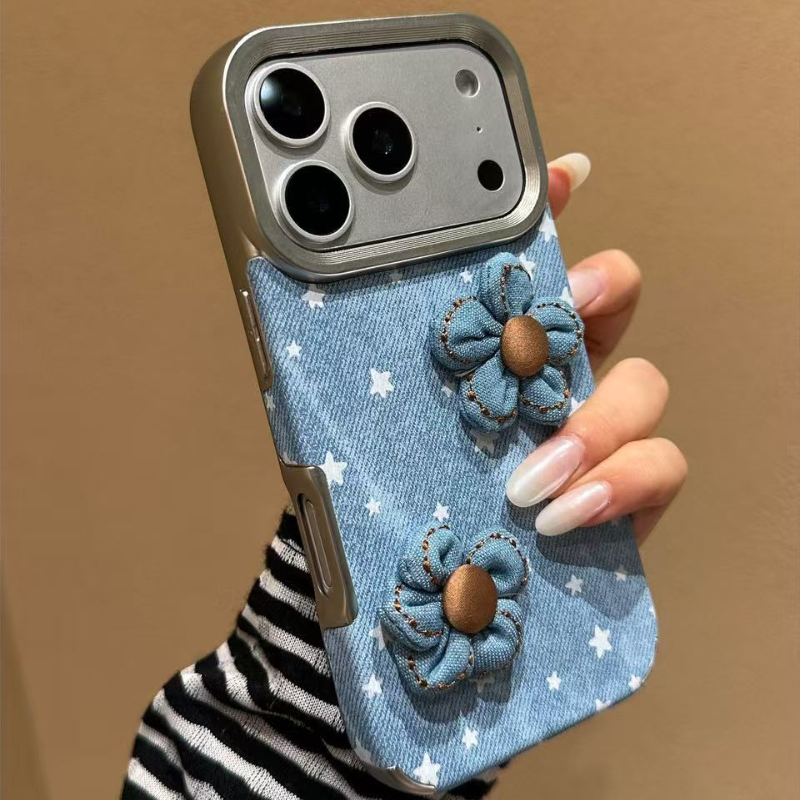 Compatible with iPhone 17 Pro Max Cute Flower Floral Case, Soft Shockproof Protective Phone Case for iPhone 16 Pro Max Women Girls Flower Blue