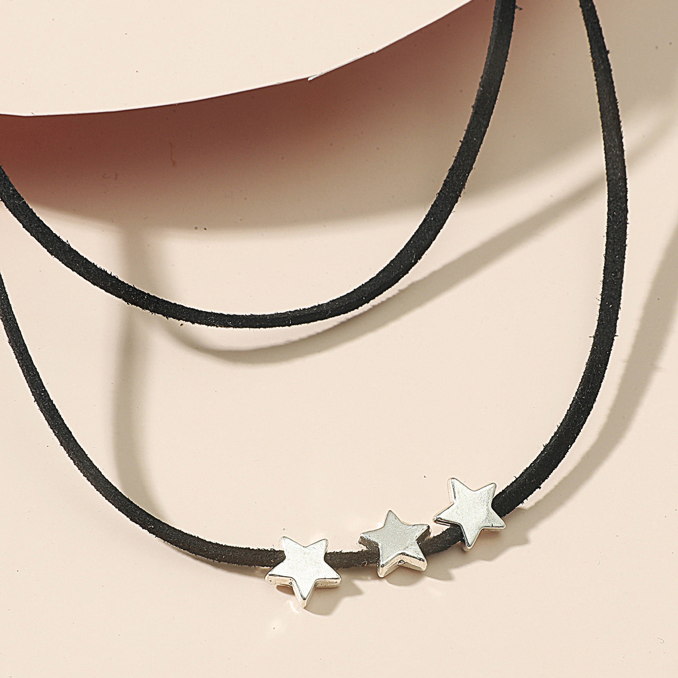 Minimalist Black Handwoven Double Layer Necklace Metal Star Heart Dragoy Choker Niche Design