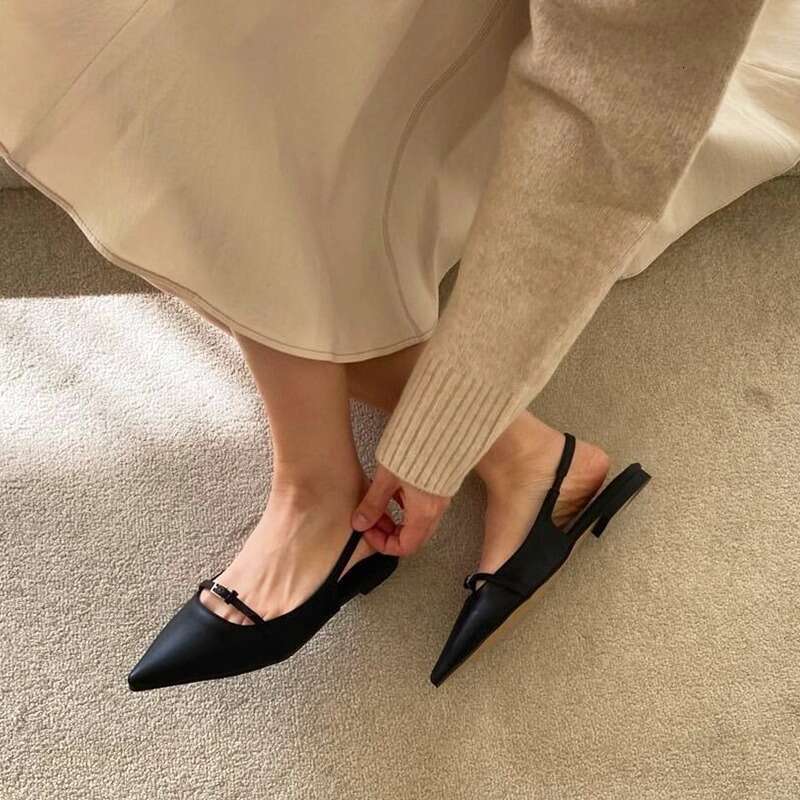 2025 New French Designer Shoe Style Pointed Toe One-Strap Sandals for Women, heelegant Open Back Flat Roman Slippers