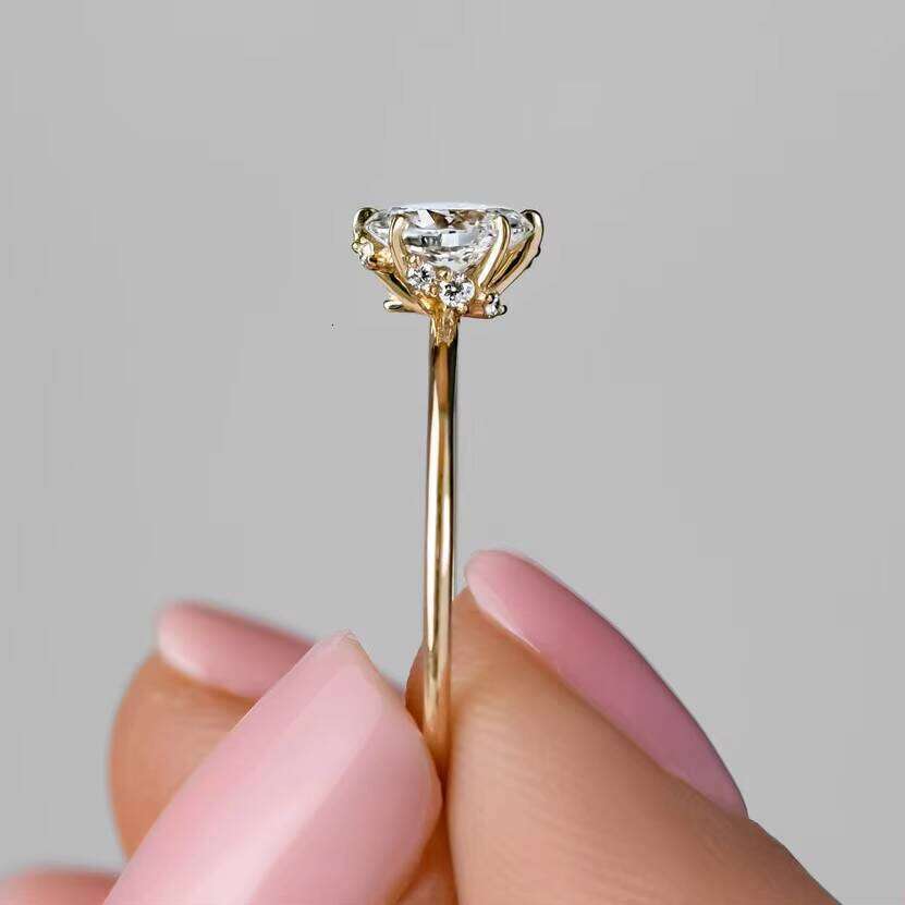 Luxury VVS Moissanite Chain Ring Crystal Promise Engagement Gold Plated Sterling Silver Ring
