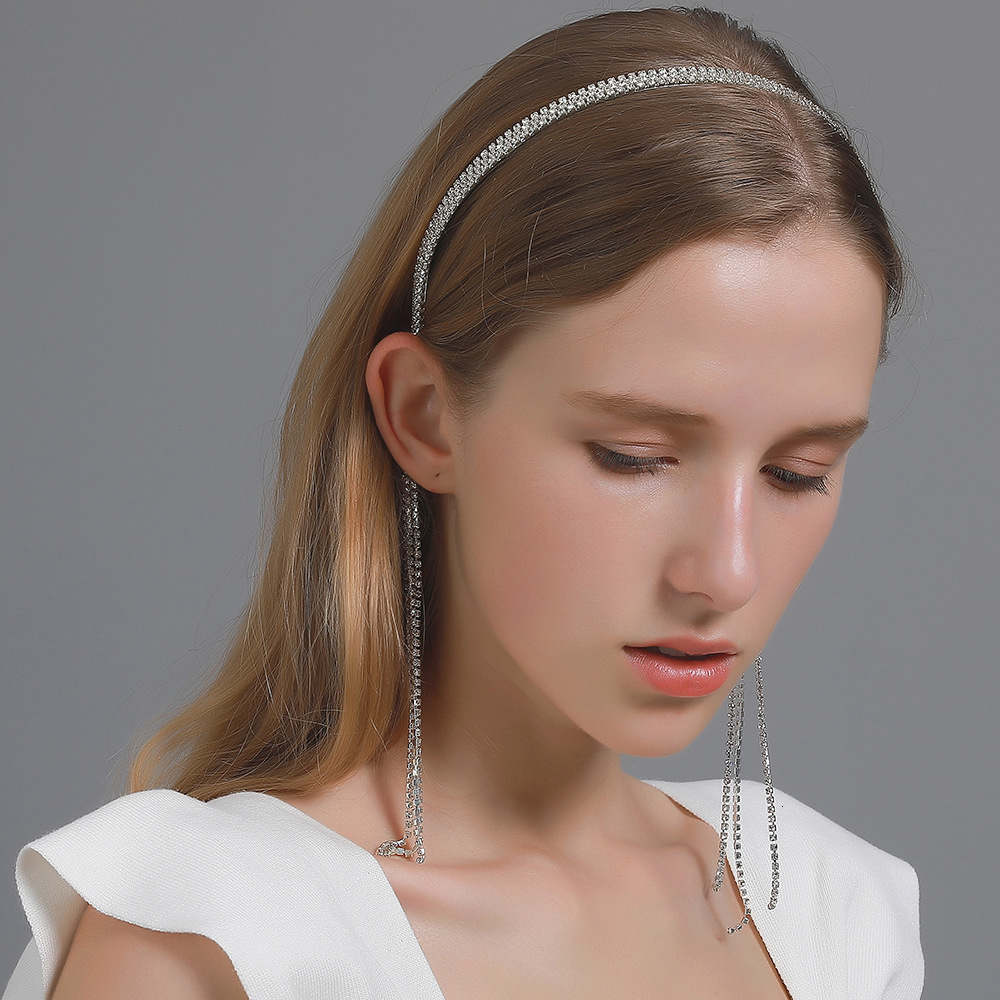 Style Claw Chain Elegant Internet Celebrity Personality Fairy Fake Earrings Hairband Tassel Rhinestone Headband