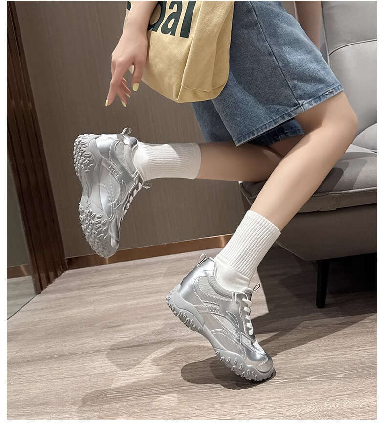 6CM ight Increase Designer Shoe Genuine Leather Thick Sole Mesh Breathable Women's Outdoor Training Casual Sports Dad Shoes