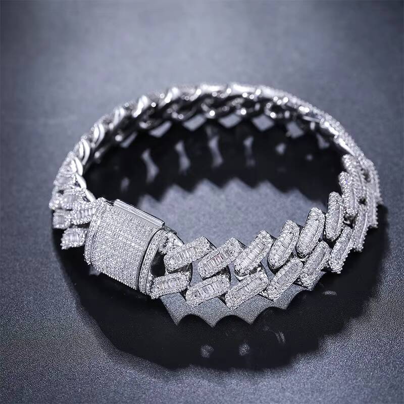 Iced Out Rappers Jewelry Hiphop Men 16mm 925 Sterling Silver VVS Baguette Moissanite Diamond Miami Cuban Link Bracelet