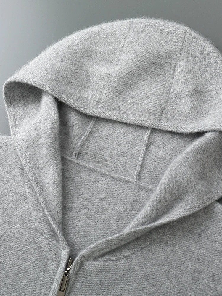 TLOML Mens 100 Merino Wool Knitwear Hooded Zipper Cardigan Sweater Autumn Winter Thick Long Sleeve Casual Style Clothing Tops 250929