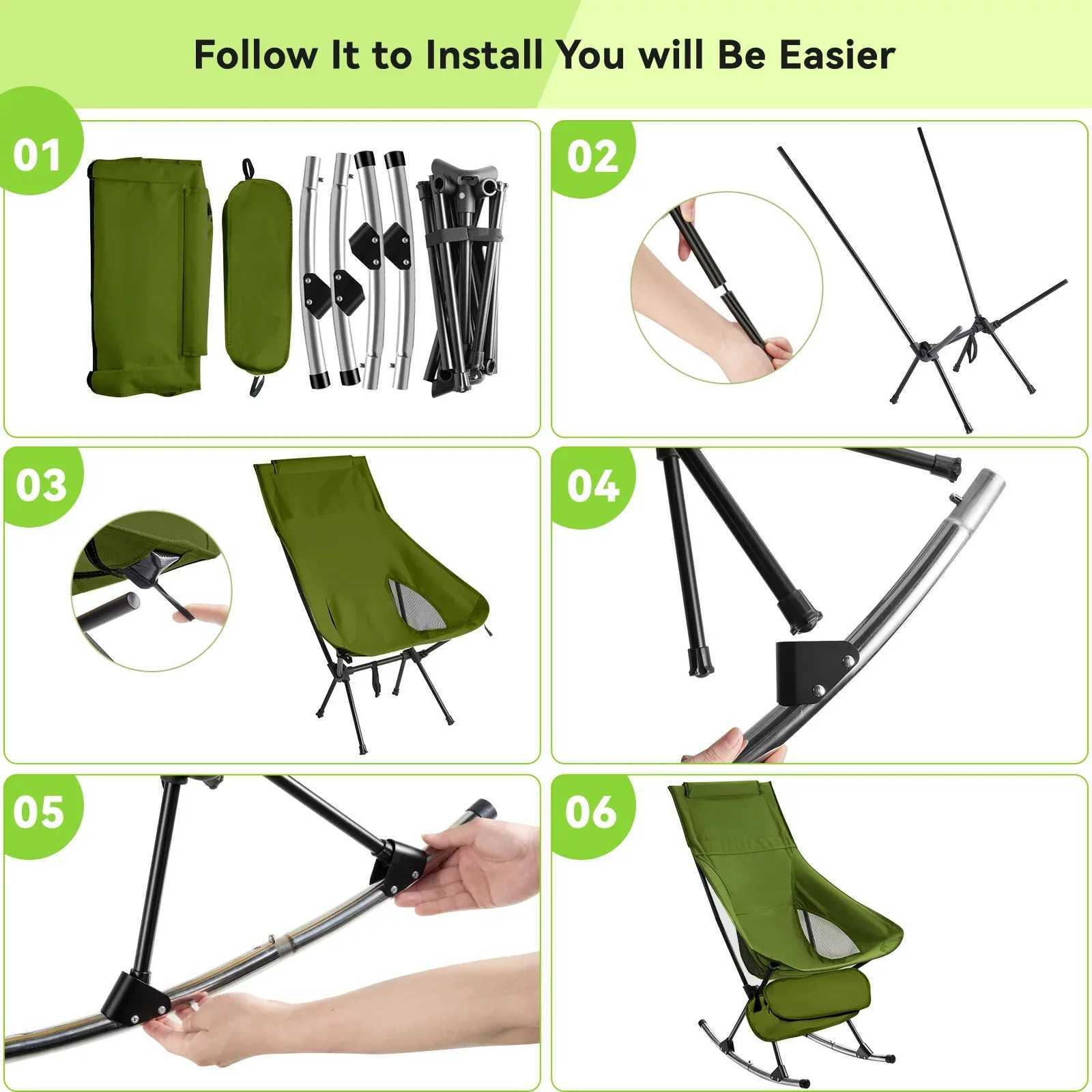 Foldable outdoor rocking chair portable leisure high backrest moon beach chair park camping bedroom lounge chair J250930