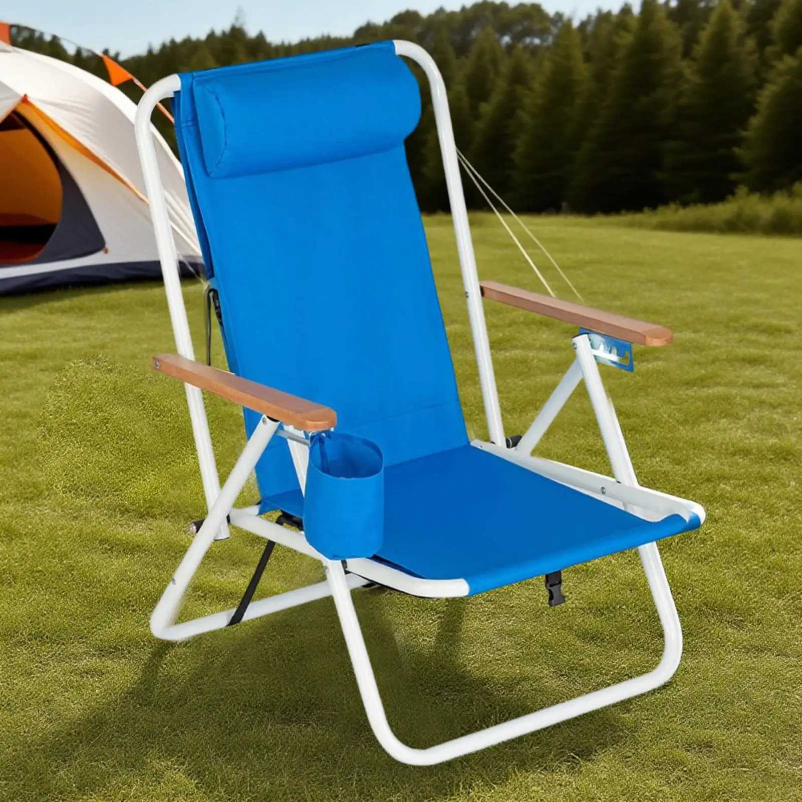 Camping Chairs Backpack Folding Portable Chair Adjustable Portable Recliner Seat With Cup Holder Camping Accessories For Travel J250930