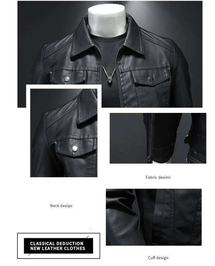 Men's Lapel Jacket Autumn Oversized Slim Motorcycle Riding Suit Winter Thickened PU Leather Waterproof Work Clothes