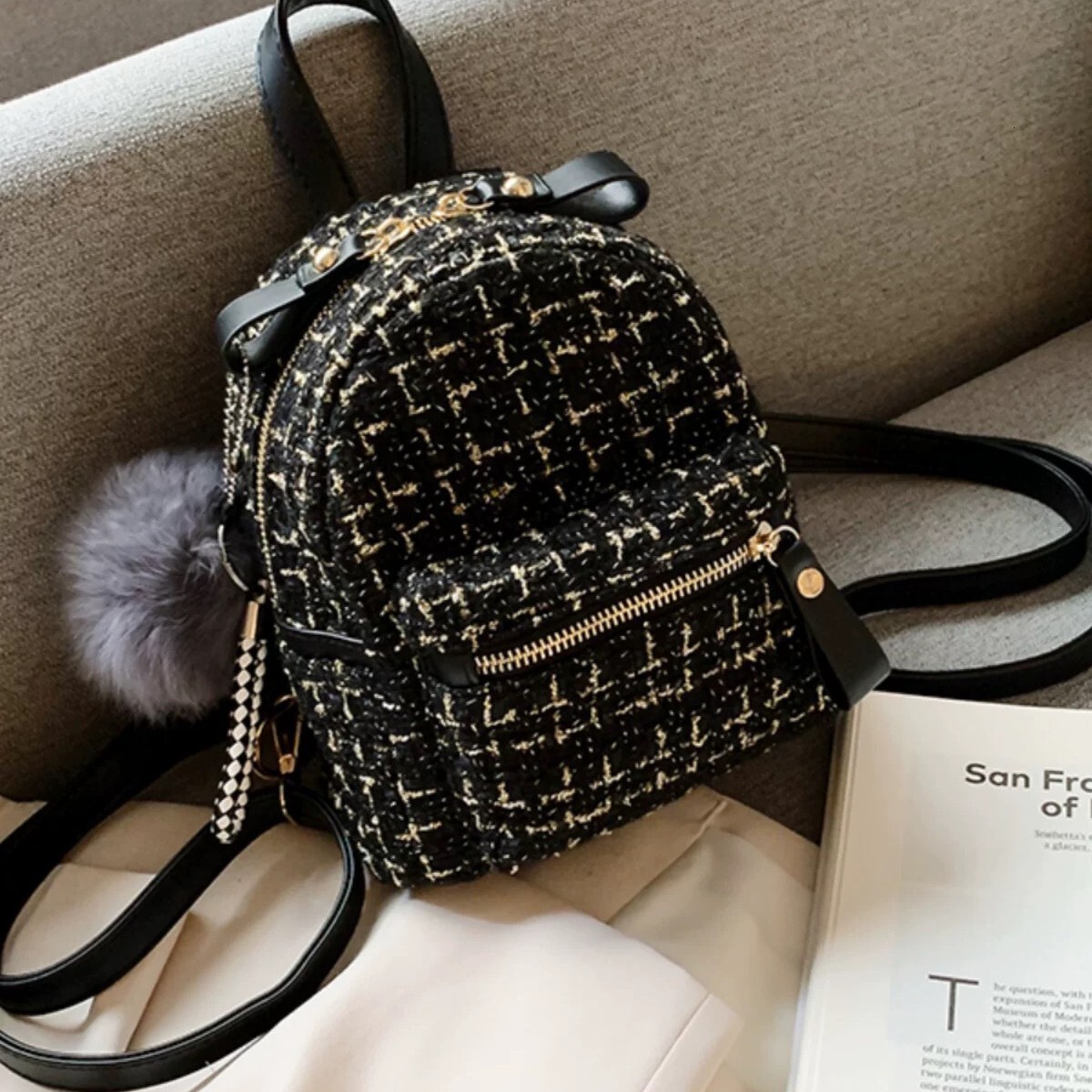 Designer Bag Mini Small Backpack Luxury Bag For Women 2025 New Korean Fashion Casual Multi-use Ins Super Popular Woolen High-end Backpack