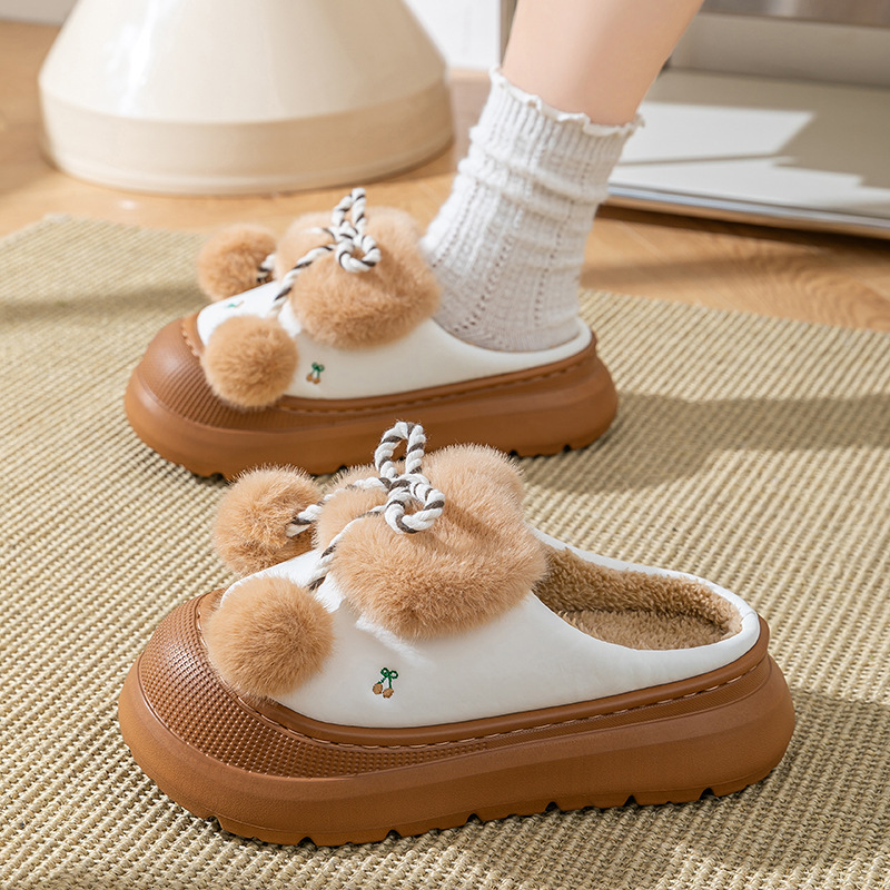 Cute Plush for Women Winter Outdoor Wear 2025 New Indoor Home Non-Slip Fleece-Lined Warm Cotton Slippers ddmymarket