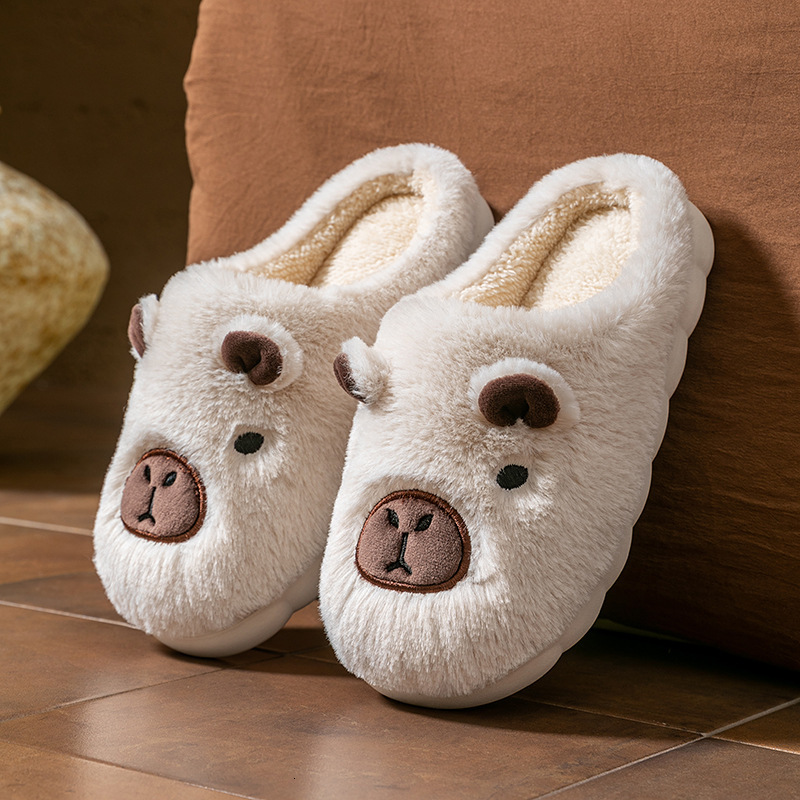 Kapibara Couple Winter Home Use Warm Maternity Cartoon Plush Cotton Slippers Cute for Women ddmymarket