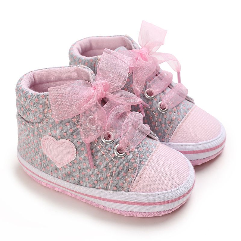 Baby Shoes Girls Bow Lace Dot Printed Hight Top Sneakers Kidszworld Casual Soft Bottom Newborn Toddler Shoe 0-18 Months K0461