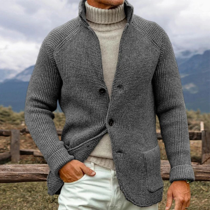 Vintage Stand Collar Singlebreasted Sweater Cardigan Men Spring Fall Long Sleeve Knitting Jacket Coat For Mens Casual Sweaters 250929