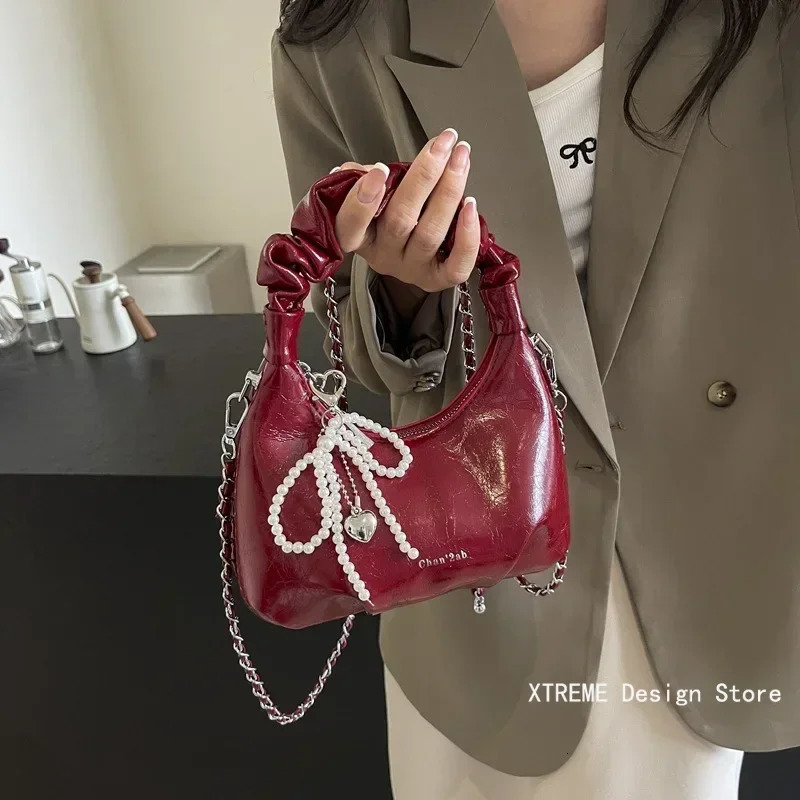Underarm Bags for Women Y2K Korean Fashion Handbags and Purses Pu Leather Red Shoulder Crossbody Bag 250930