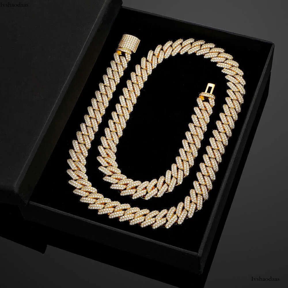 Hip Hop Jewelry 14mm Solid 14k Real Yellow Gold Vvs Moissanite Dia Iced Out Cuban Link Chain Necklace for Men