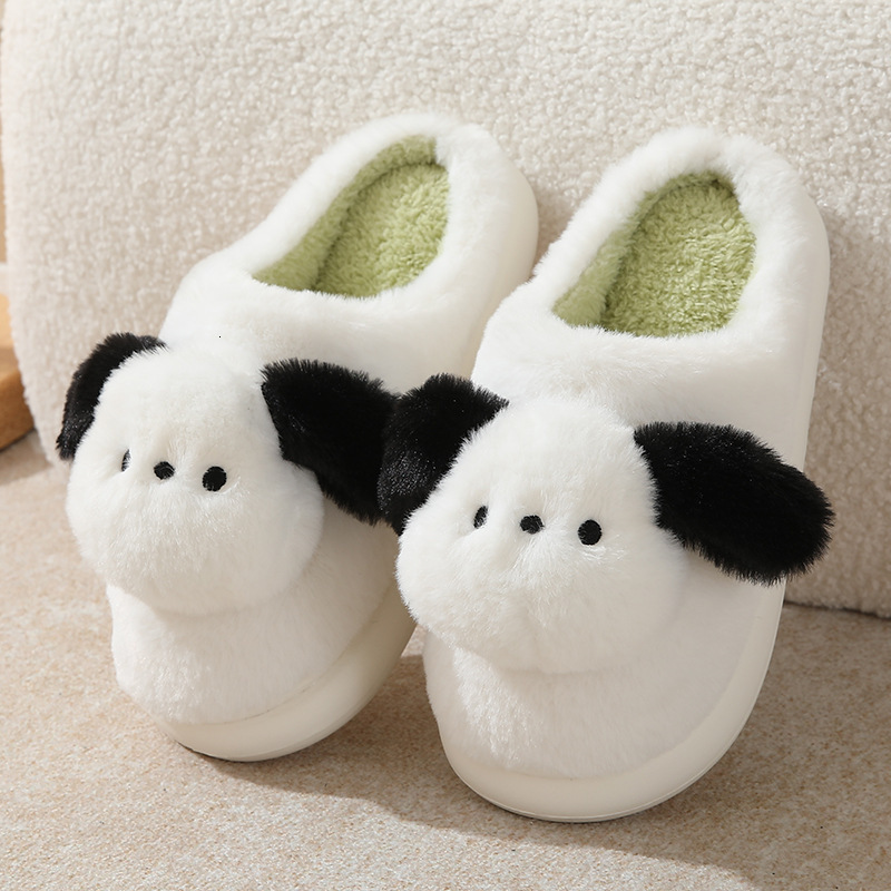 Cute Puppy Indoor Warm Fleece-Lined Cotton Slippers for Women Winter Korean Fashion Soft Sole Maternity Shoes ddmymarket