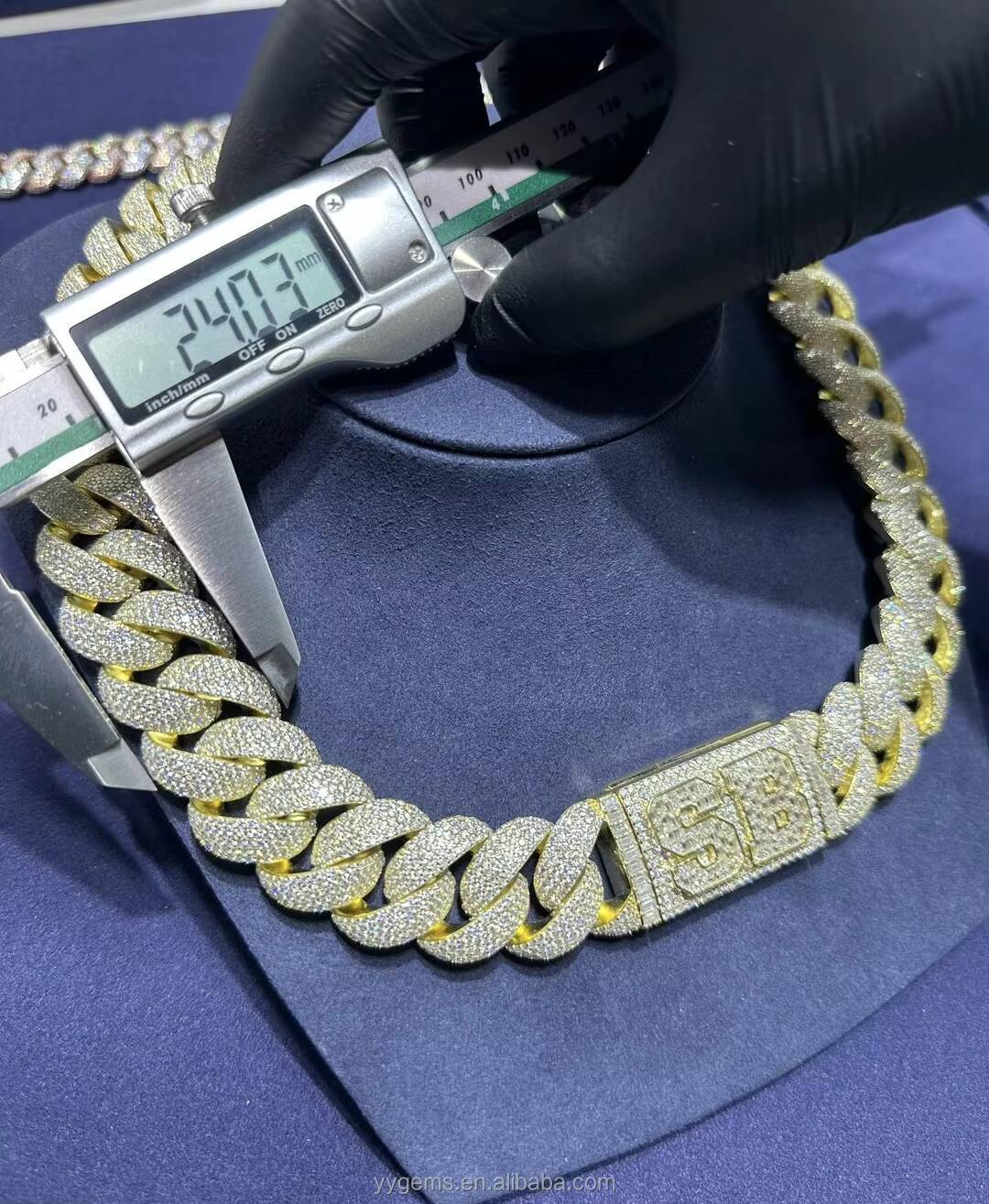 Heavy Silver Cuban Link Chain Iced Out 56 Rows VVS Moissanite Diamond Necklace for Mens Hiphop Jewelry