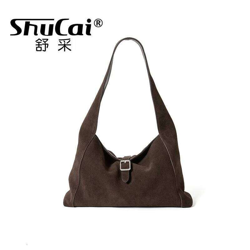 Women's Bowling Tote Matte Suede Cow Leather Ladies Shopper Handbag Designer Brand Shoulder Bag 2026 Autumn Winter New
