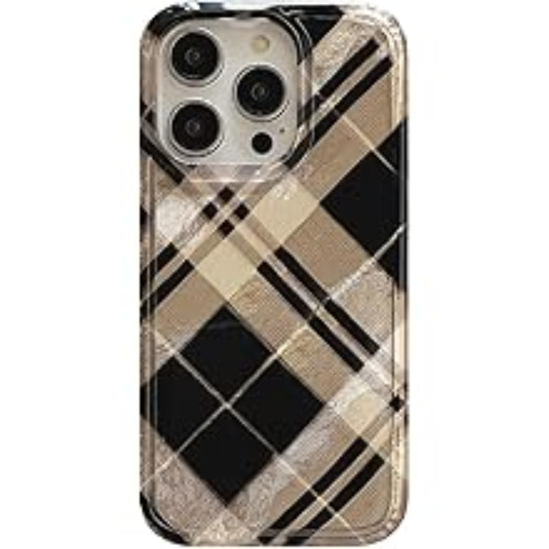 Black Checkered Aesthetic Bling Phone Case for iPhone 16/15 ,Trendy Timeless Glitter Cool Girls Women Preppy Design Protective Cover for iPhone 14/13