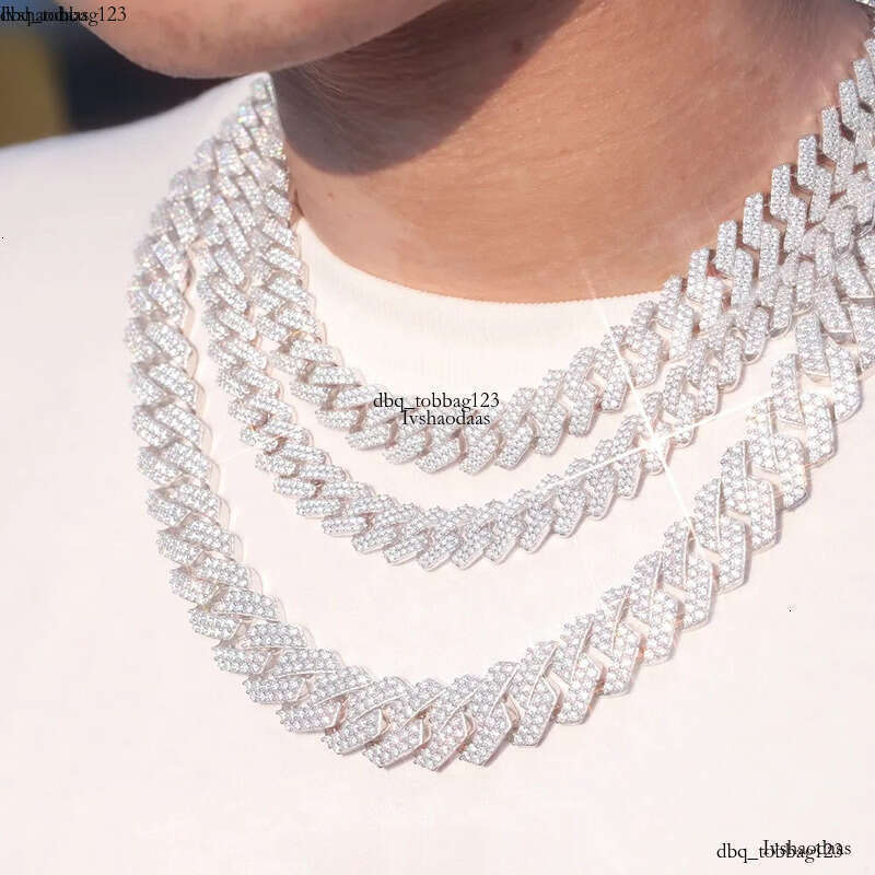 VVS Mossanite 2rows 8mm 10mm 12mm 14mm S Sier Dia Necklace Man Moissanite Hiphop Cuban k Chain