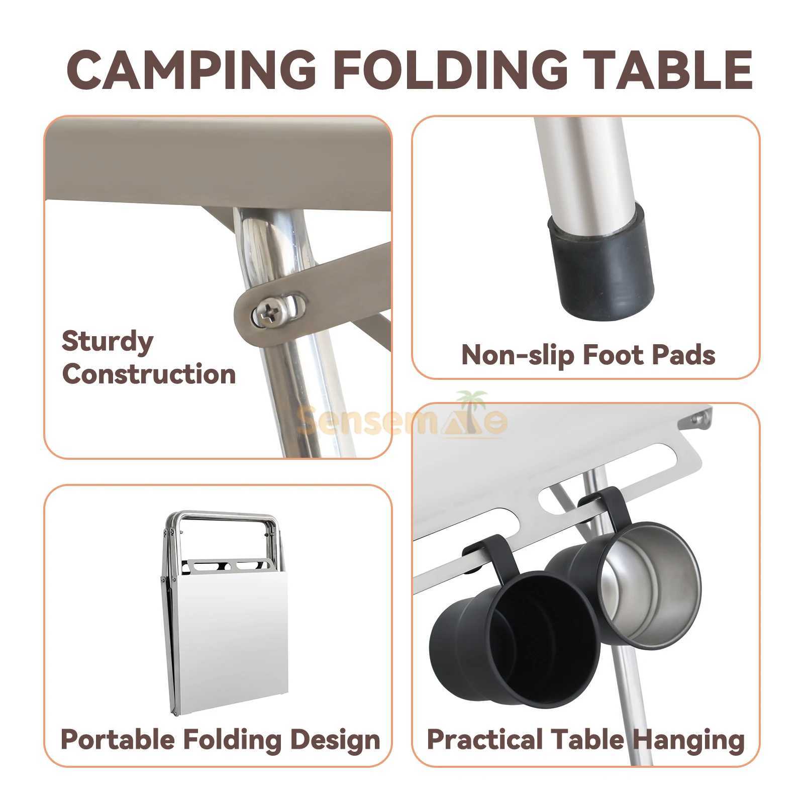 Quick Open Folding Camping Table Stainless Steel Portable BiFold Table with Side Handle for BBQ Beach Picnic Outdoor Heavy Duty J250930