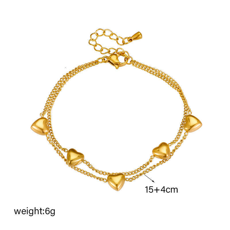 Fashion Niche Design Double Layer Chain Heart Simple Versatile High-end Commuting Titanium Steel Bracelet